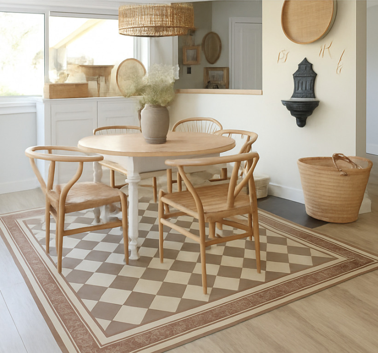 Brown Diamond Grid dining room vinyl rug - TenStickers