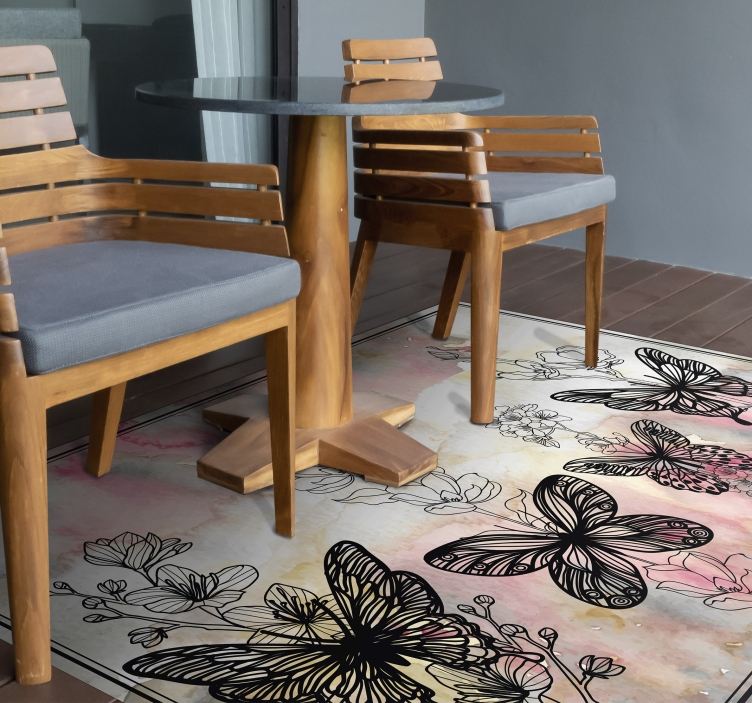 Butterfly Floral Pattern floral vinyl rug - TenStickers