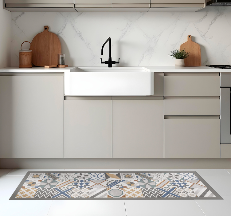 Cement Tiles kitchen vinyl rug - TenStickers