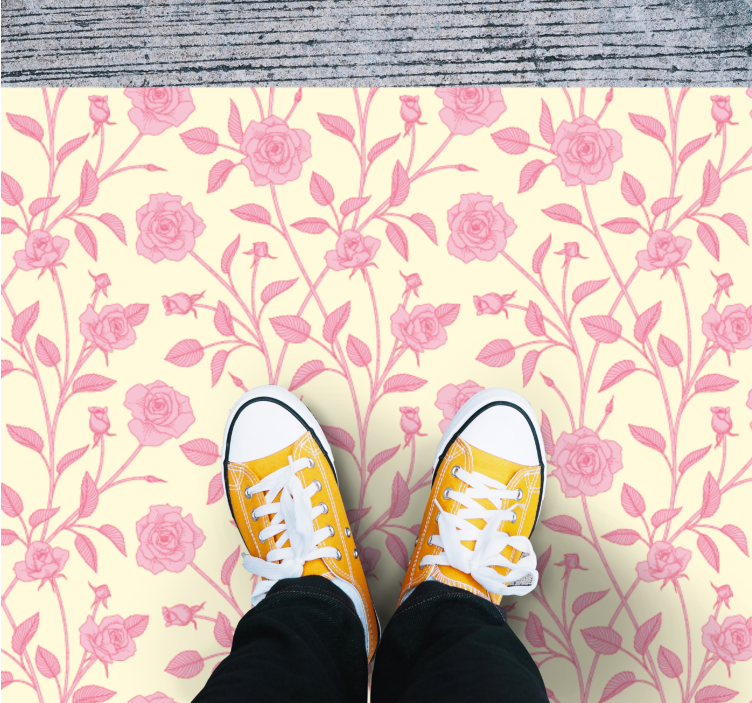 Charming pink flora floral vinyl rug - TenStickers