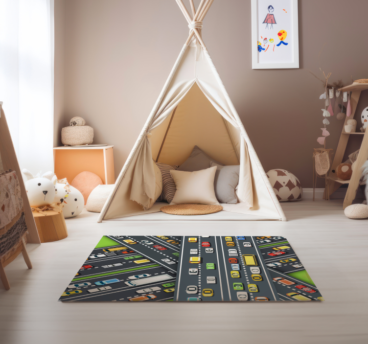 City Traffic Illustration road vinyl rug - TenStickers