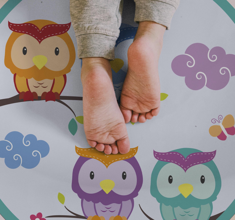 Colorful Owl Family nursery vinyl rug - TenStickers