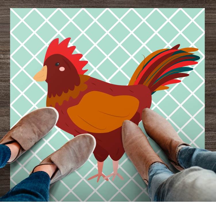 Colorful rooster illustration kitchen vinyl rug - TenStickers