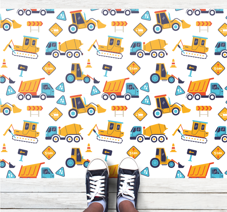 Construction vehicles pattern road vinyl rug - TenStickers