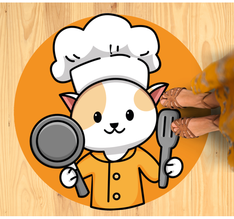 Cute cat chef holding fork and spoon animal rug - TenStickers