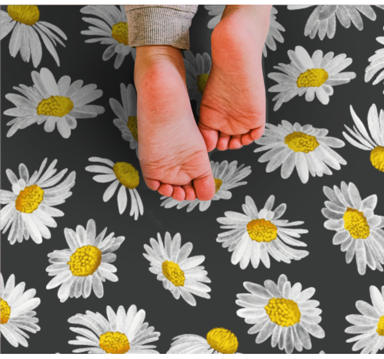 Daisy flower black floral vinyl rug - TenStickers