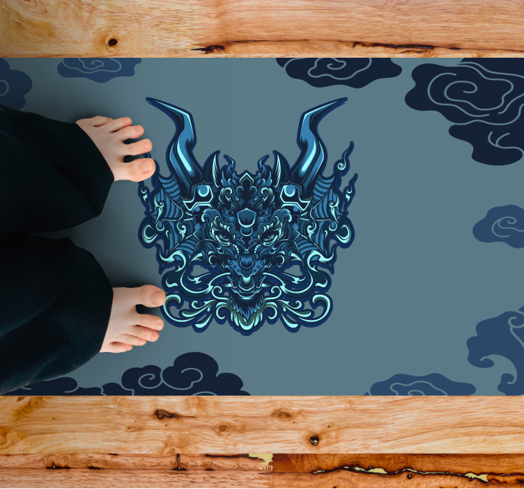 Grey dragon motif ethnic vinyl rug - TenStickers