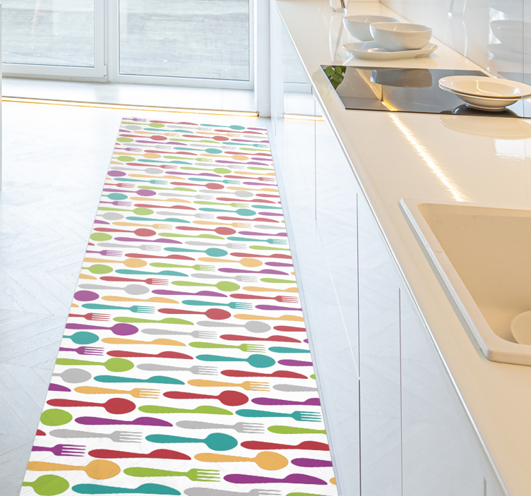 Eating utensils kitchen floor tiles - TenStickers