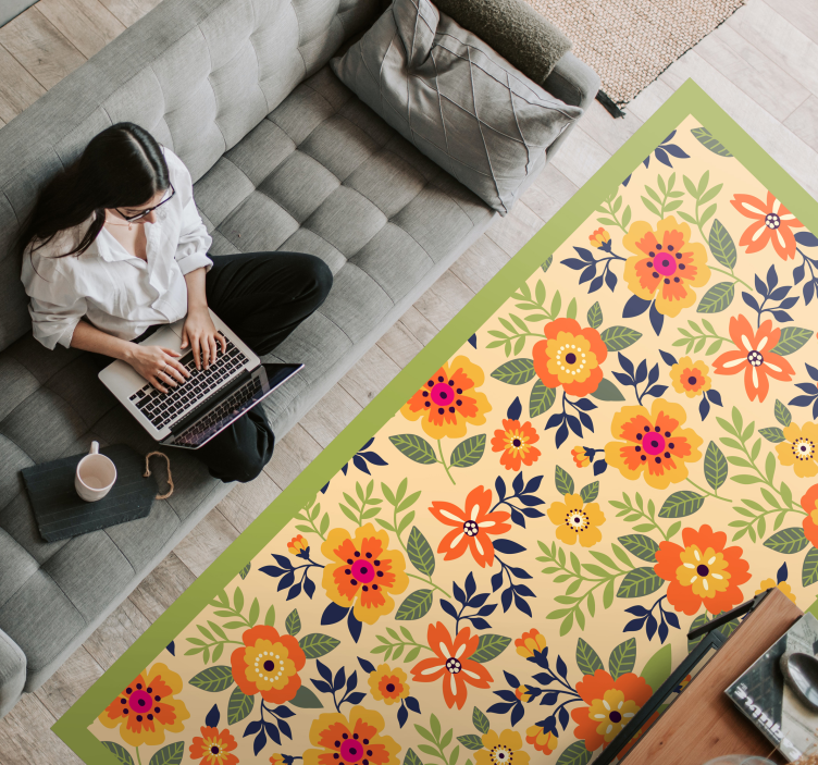 Floral Garden Motif floral vinyl rug - TenStickers