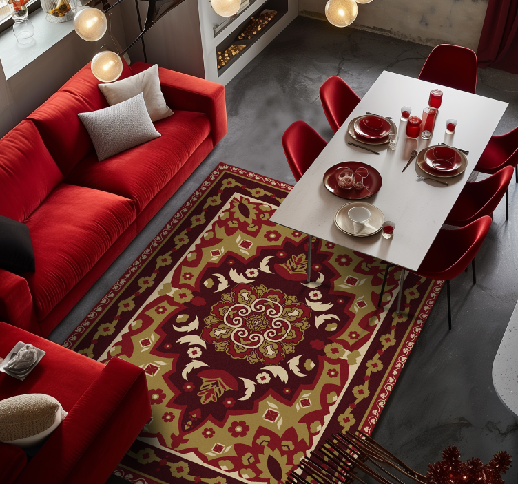 Floral geometric vintage design dining room carpet - TenStickers