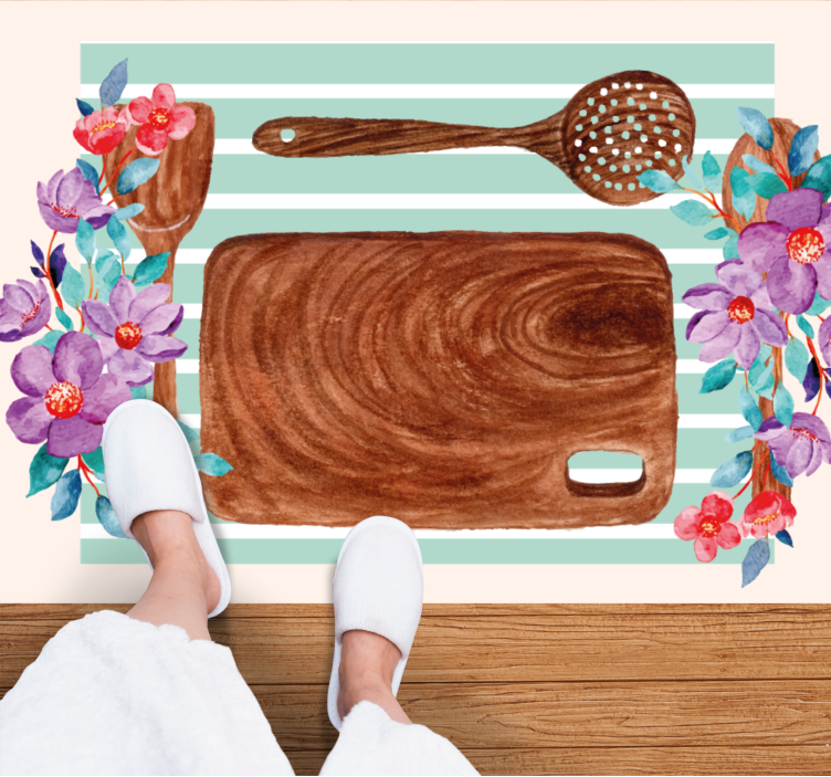 Floral kitchen rug kitchen vinyl rug - TenStickers