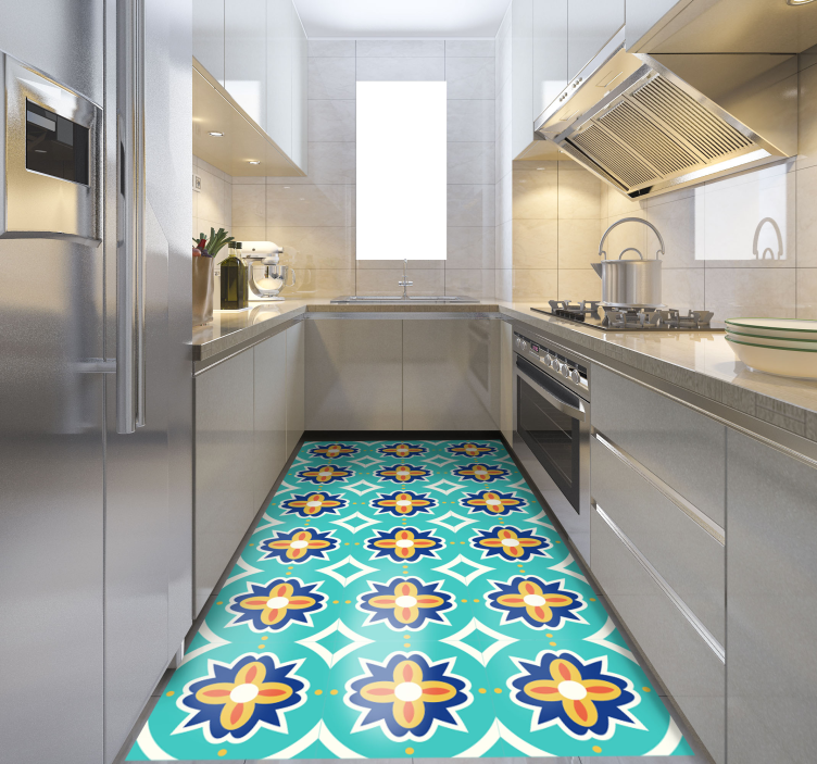 Floral Mosaic Pattern tile vinyl rug - TenStickers