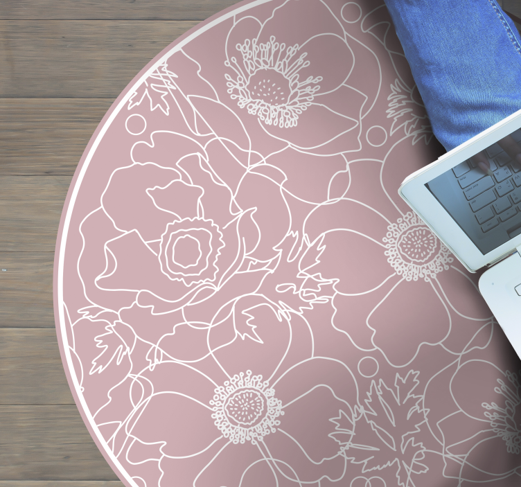 Floral Outline Motif floral vinyl rug - TenStickers