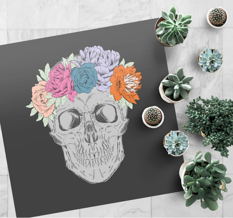 Floral Skull Art teen vinyl rug - TenStickers