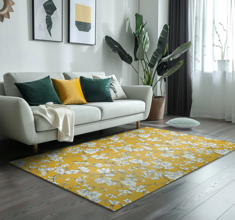 Floral vintage pattern yellow vinyl rug - TenStickers