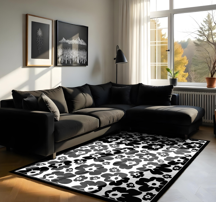 Floral vinyl rug black poppy - TenStickers