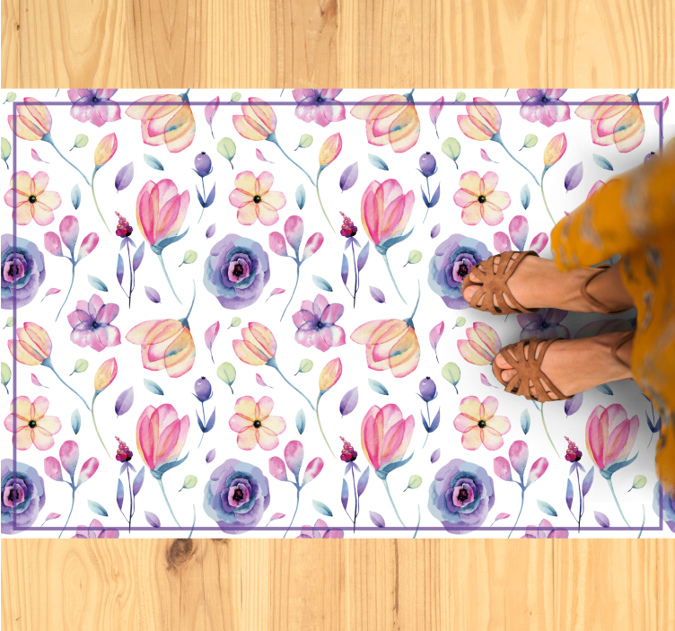 Floral vinyl rug floral watercolor design - TenStickers