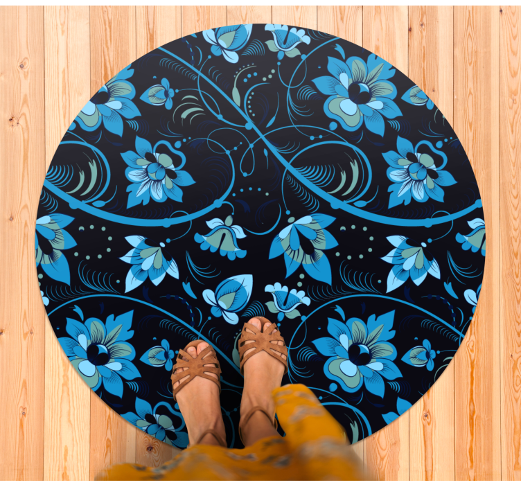 Flowery Blue Pattern floral vinyl rug - TenStickers