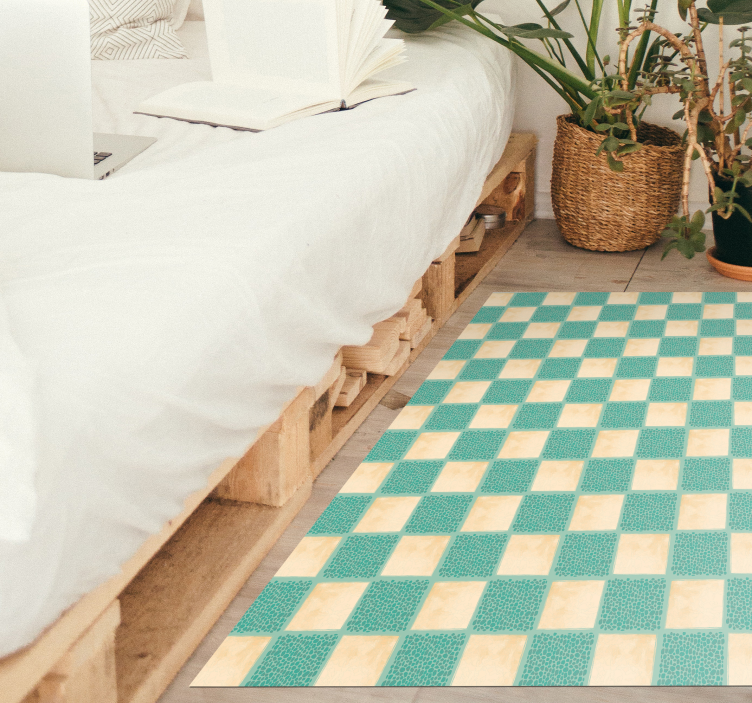 Green checkerboard tile vinyl rug - TenStickers