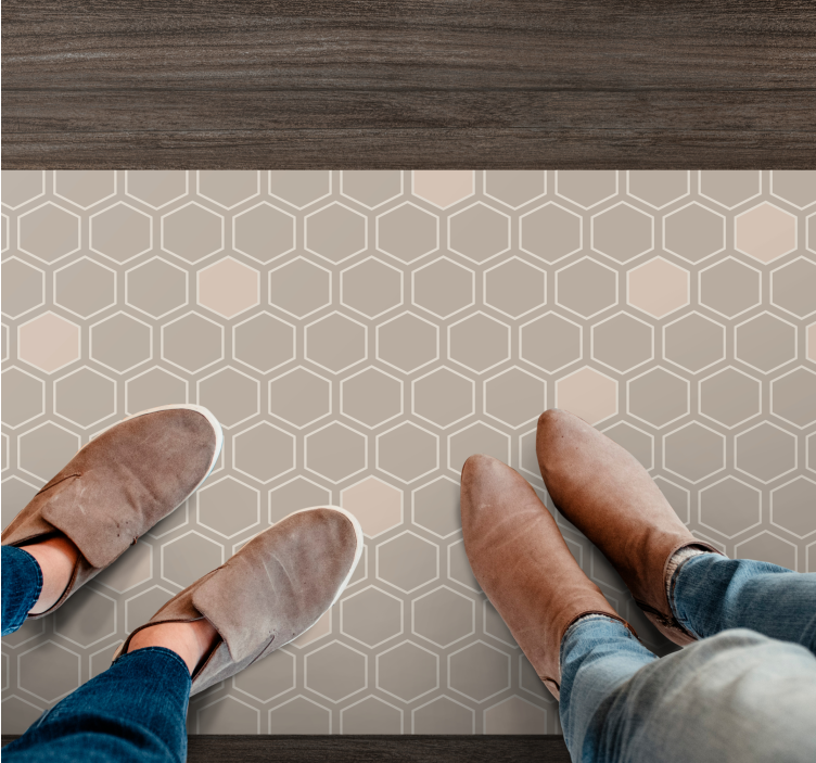 Hexagon beige motif geometric vinyl rug - TenStickers