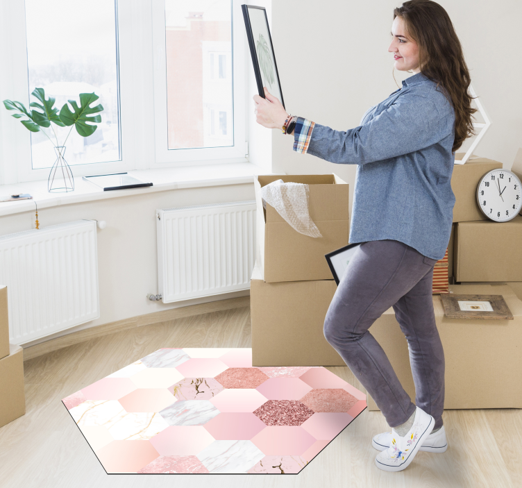 Hexagonal Pastel minimal vinyl rug - TenStickers