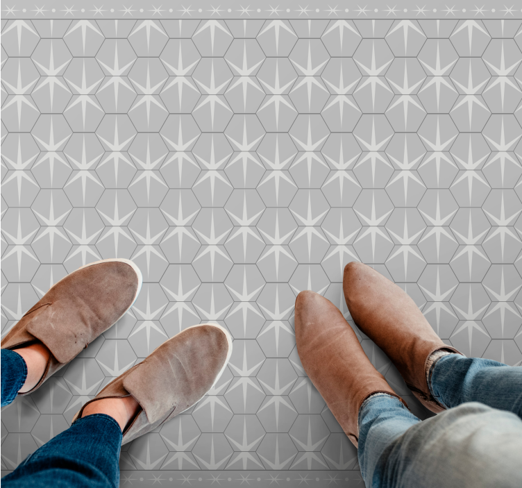 Hexagonal star pattern grey vinyl rug - TenStickers