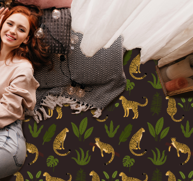 Leopard Leaf Pattern animal print vinyl rug - TenStickers