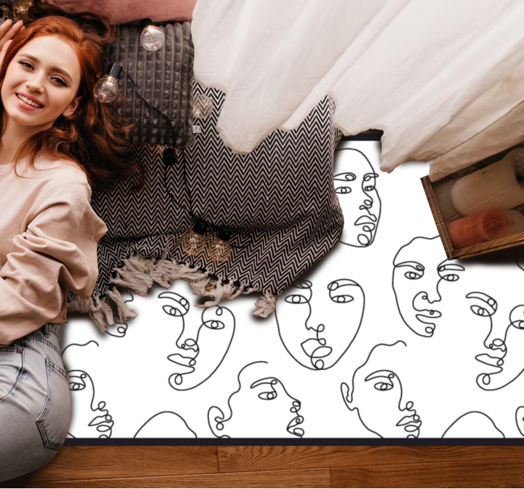 LINE ART FACES mosaic vinyl rug - TenStickers
