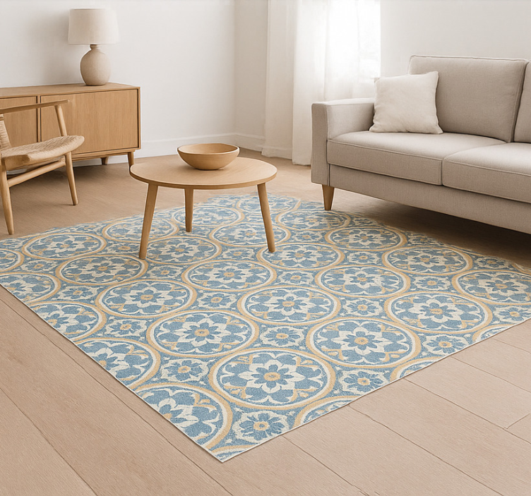 Living room vinyl rug in azulejo style - TenStickers