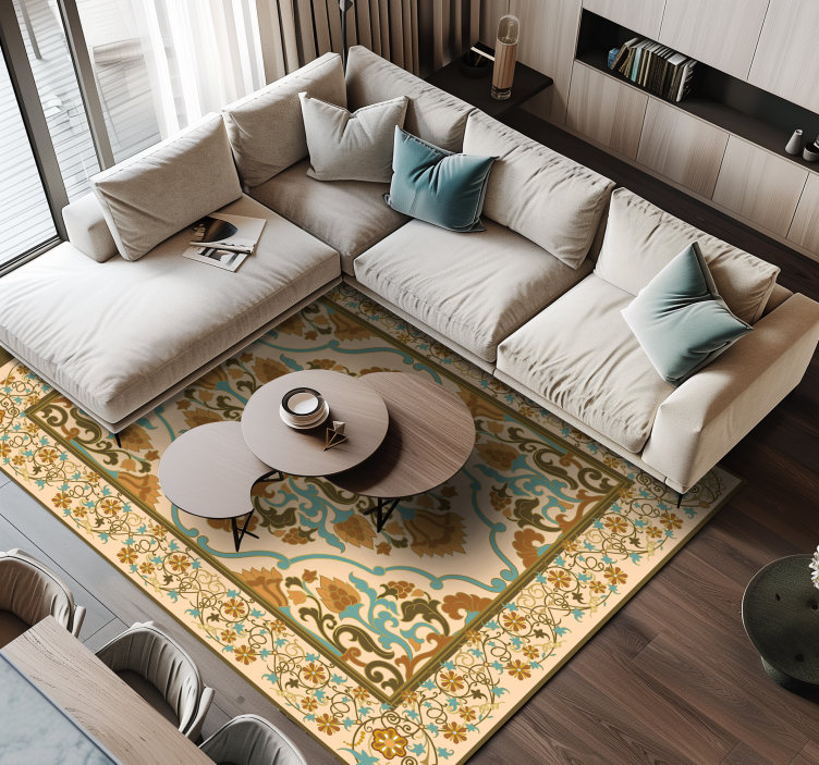 Mandala beige design dining room carpet - TenStickers