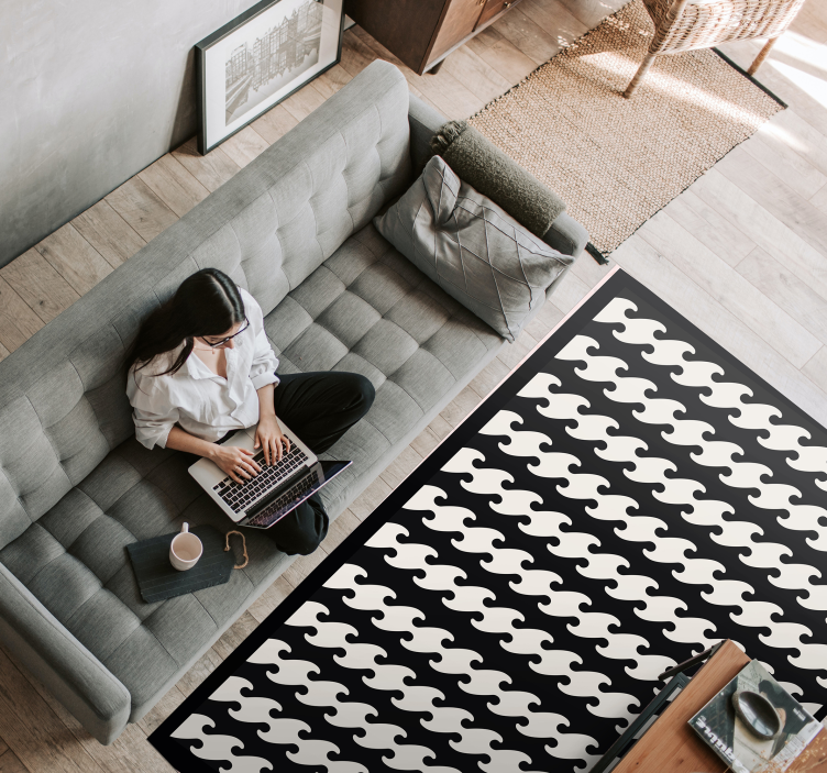 Monochrome Wavy Lines striped vinyl rug - TenStickers