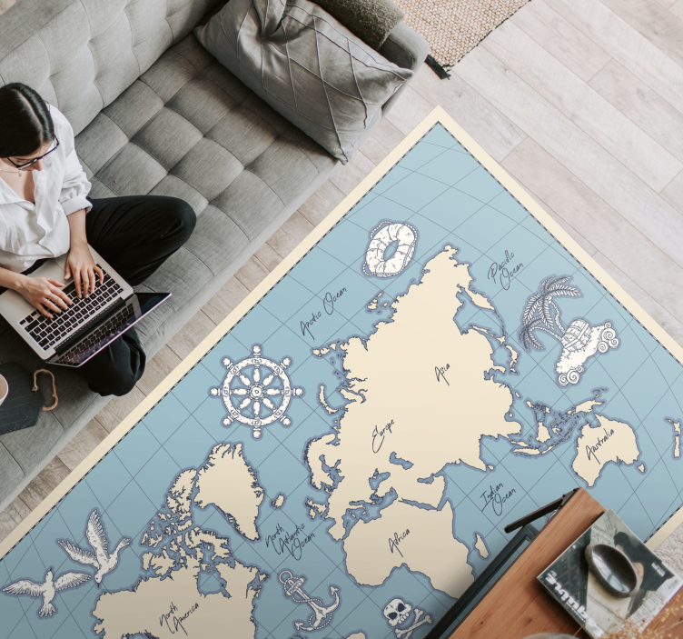 Nautical World Map world map vinyl rug - TenStickers