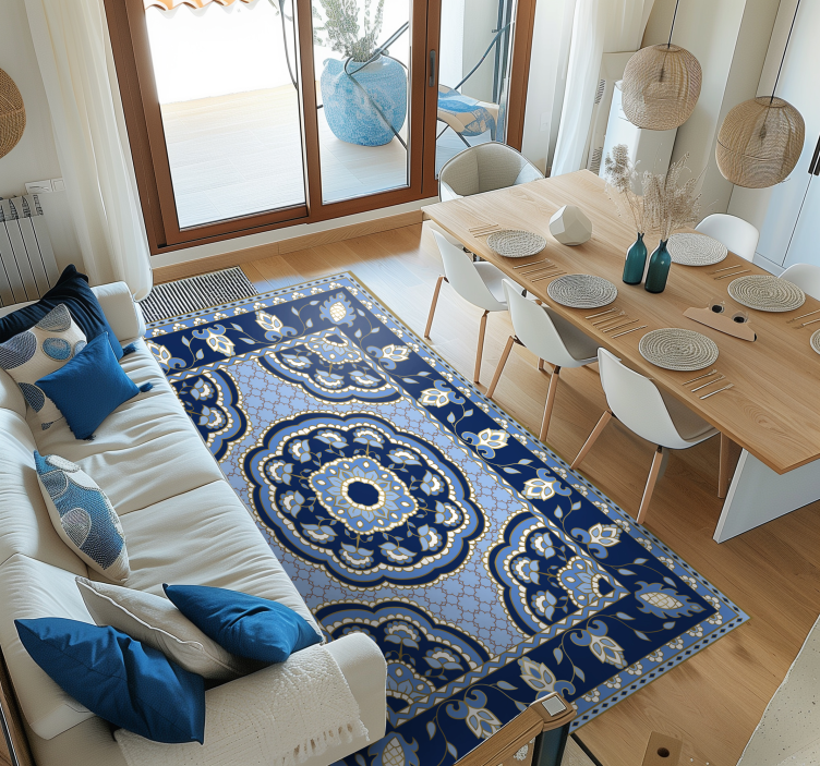 Oriental blue design dining room carpet - TenStickers