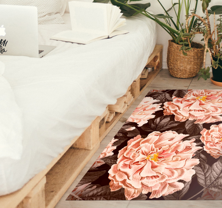 Peony dark background floral rug - TenStickers