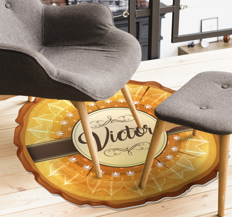 Personalized wooden mandala vinyl rug with name - TenStickers
