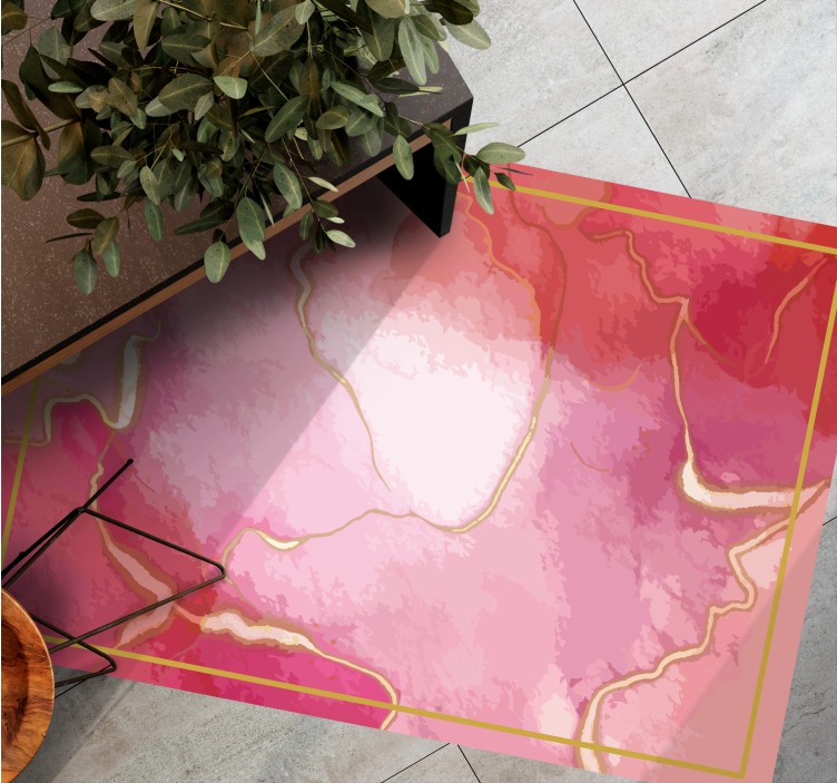 Pink and gold marble effect bedroom rug - TenStickers