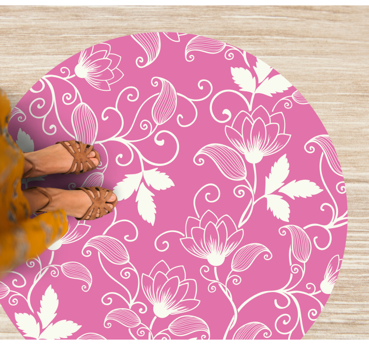 Pink Flower Twirls floral vinyl rug - TenStickers