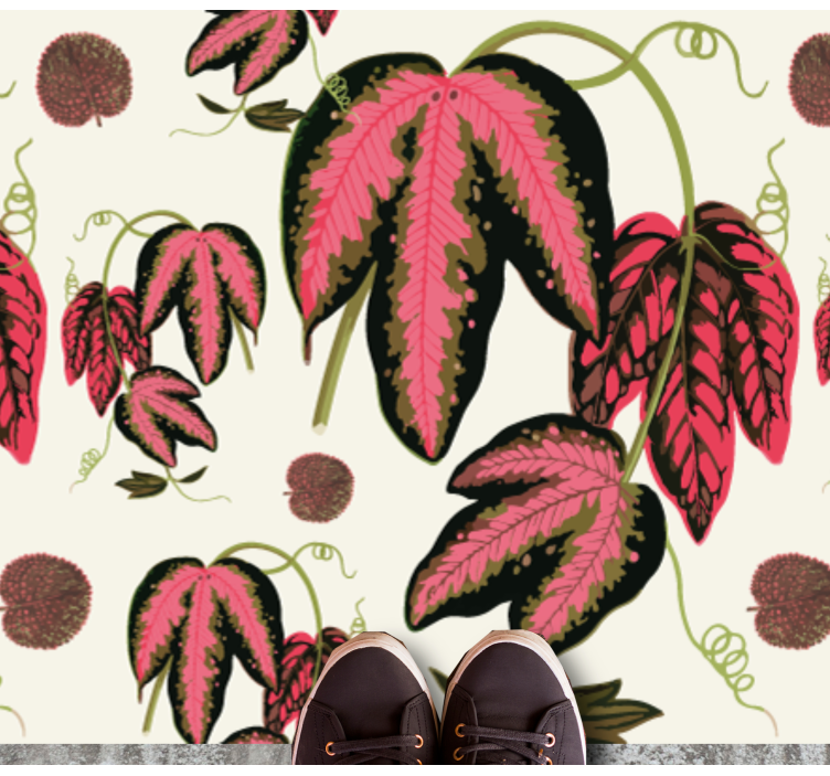 Pink Leaf Pattern floral vinyl rug - TenStickers