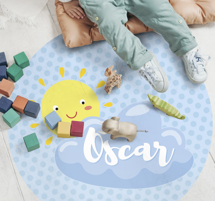 Sun and cloud with name kids vinyl rug - TenStickers