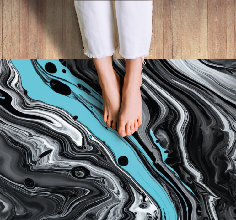 SWIRLING BLACK AND BLUE marble vinyl rug - TenStickers