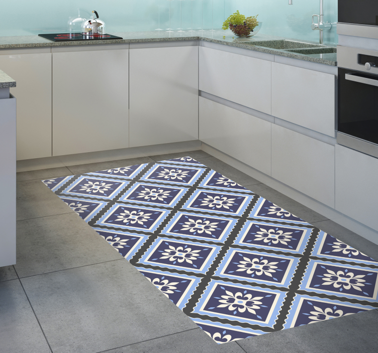Tile Floral Pattern kitchen vinyl rug - TenStickers