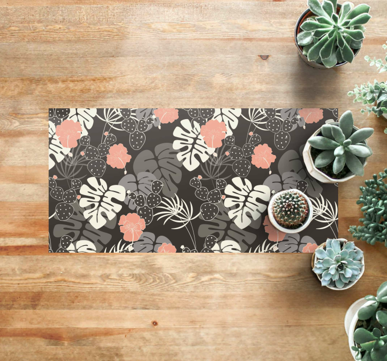 Tropical black design floral vinyl rug - TenStickers