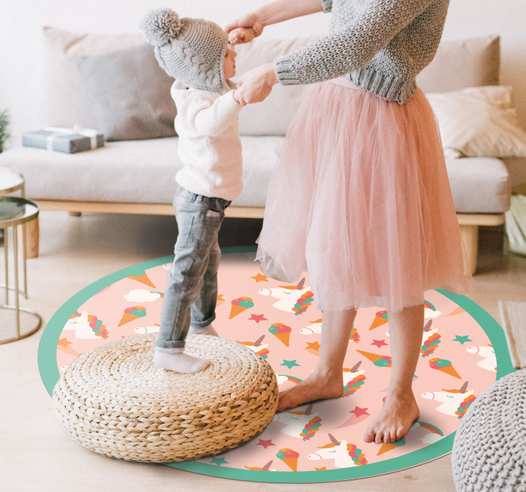 Unicorn Motif Circle kids vinyl rug - TenStickers
