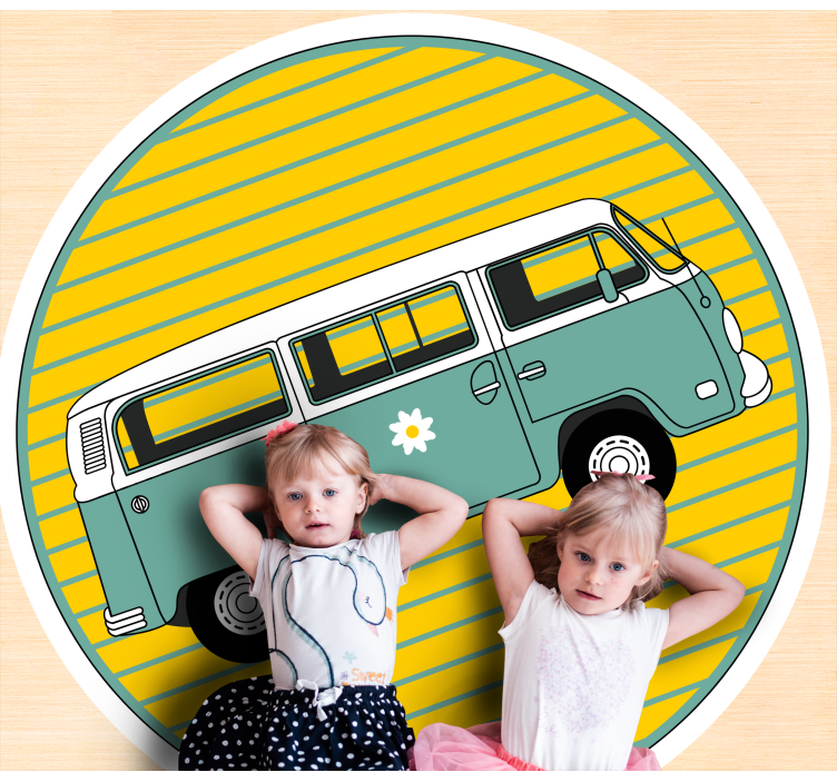 VINTAGE VAN WITH DAISY star vinyl rug - TenStickers