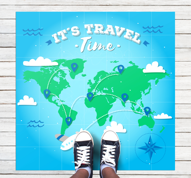 World Map Exploration world map vinyl rug - TenStickers