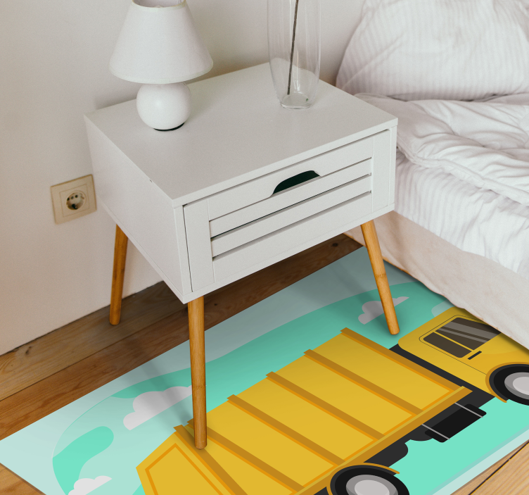 Yellow garbage truck kids vinyl rug - TenStickers