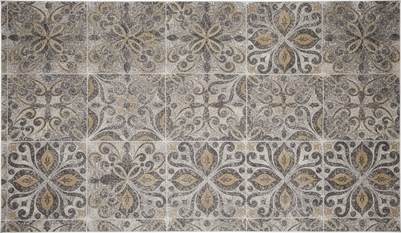 Ornate charcoal arabesque kitchen vinyl rug - TenStickers