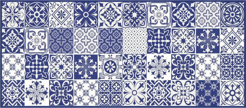 Cobalt porcelain collage kitchen vinyl rug - TenStickers