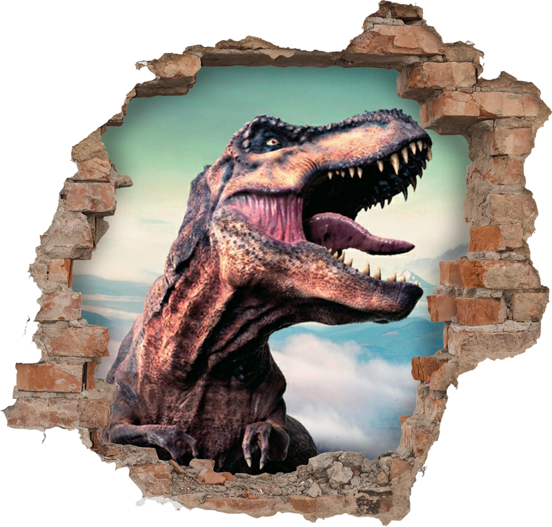 Animal vinyl rug realistic dinosaur breaking the wall - TenStickers