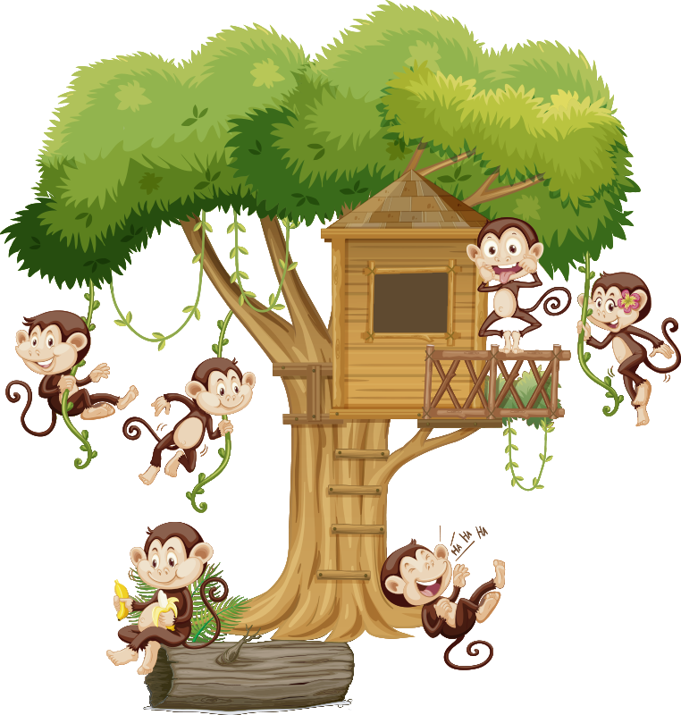 Animal vinyl rug monkeys in a treehouse - TenStickers